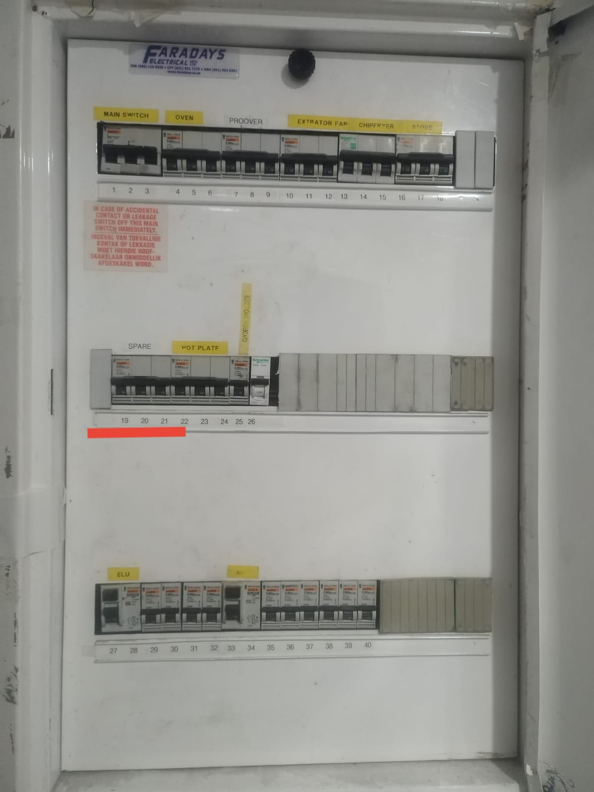 Commercial distribution board with labelled circuits
